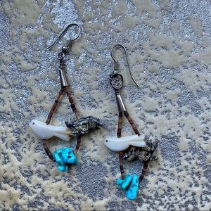 Beaded earrings with birds and turquoise